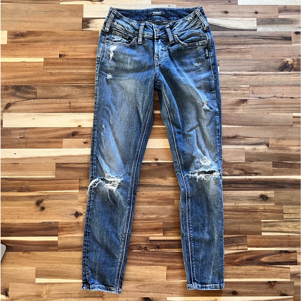 Silver ankle skinny jeans